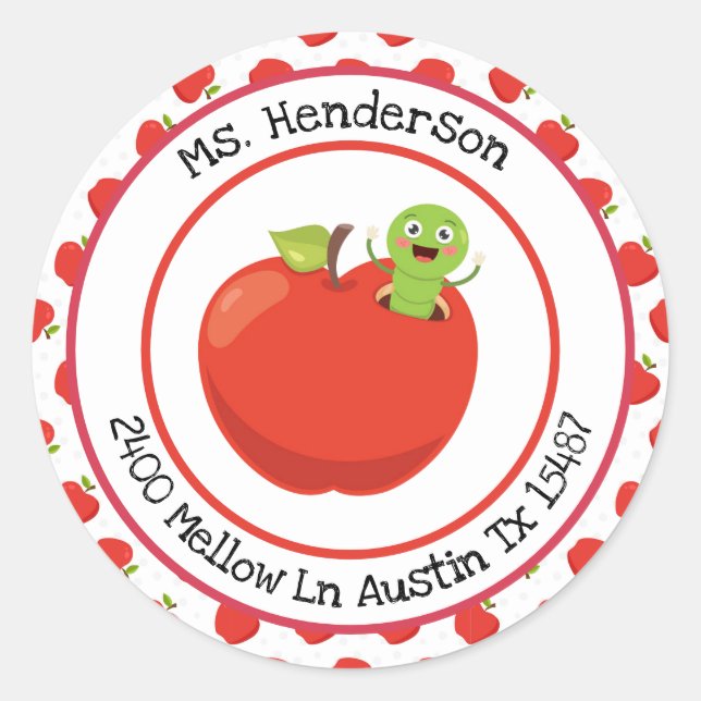 Return Address Apples and Worms  Classic Round Sticker (Front)