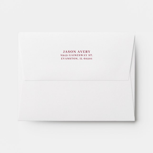 Return Address Back Flap Simple BurgundyText White Envelope (Back (Top Flap))