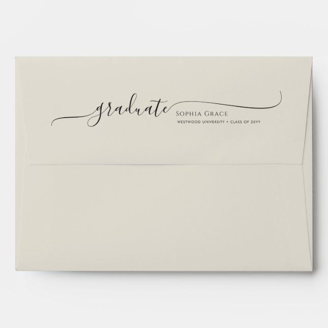 Return Address Black Script Graduation Envelope (Back (Top Flap))
