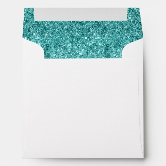 Return Address, Blue Glitter Modern Square Envelope (Back (Bottom))