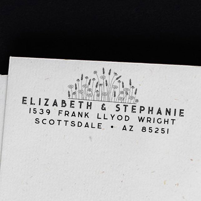 Return Address Boho Wildflowers Monogram Custom Self-inking Stamp (Creator Uploaded)