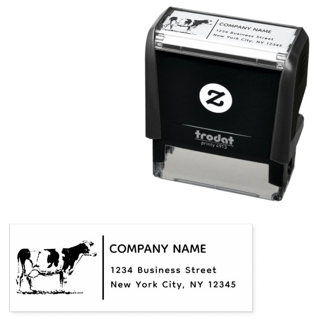 Return Address Business Cow Modern Farmer Self-inking Stamp (In Situ)