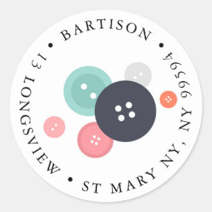 return address buttons sewing Handmade company Classic Round Sticker