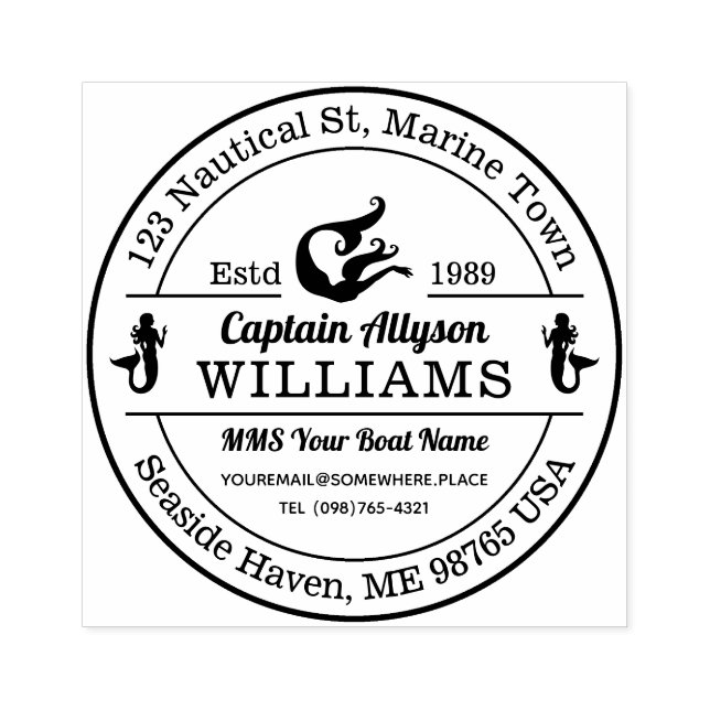 Return Address Captain Mermaid Nautical Marine Sea Rubber Stamp (Imprint)