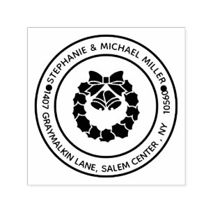 Return address Christmas Festive Wreath Self-inking Stamp