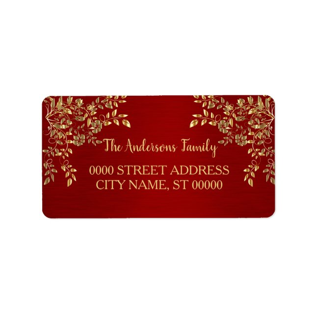 Return Address Christmas Golden Leaves Red Holiday Label (Front)