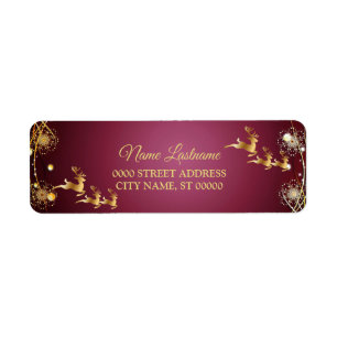 Return Address Christmas Golden Reindeers Red Pink
