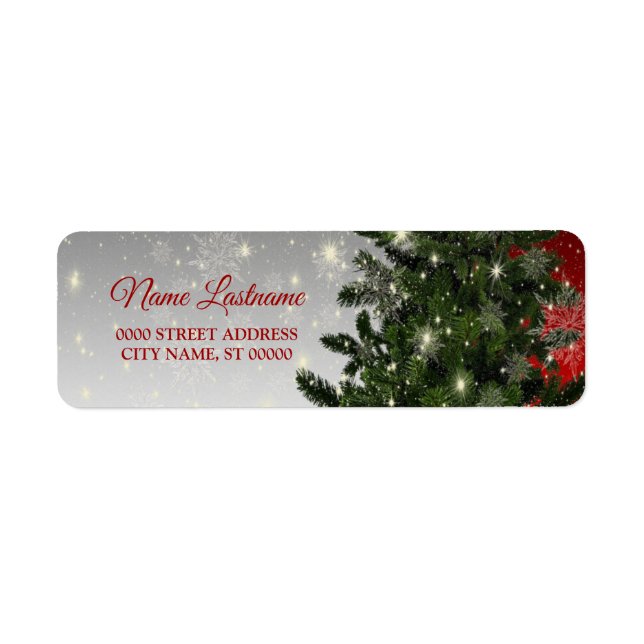 Return Address Christmas Green Tree Red Silver (Front)