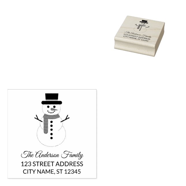 Return Address | Christmas Snowman Personalized  Rubber Stamp (Stamped)