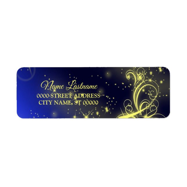 Return Address Christmas Tree Gold Stars Navy Blue (Front)
