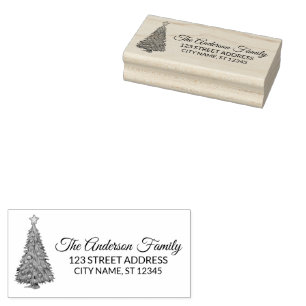 Return Address Christmas Tree Personalized Rubber Stamp