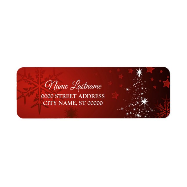 Return Address Christmas White Stars Tree Red Labe (Front)