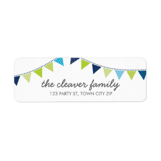 RETURN ADDRESS colourful fun bunting blue green bo