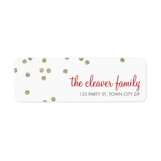 RETURN ADDRESS confetti fun polka dot gold glitter (Front)