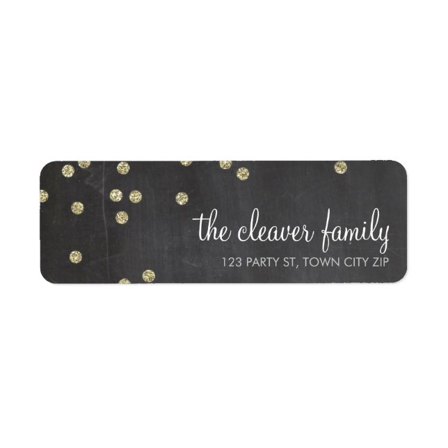 RETURN ADDRESS confetti gold glitter chalkboard (Front)
