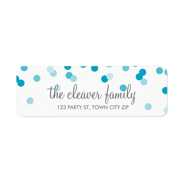 RETURN ADDRESS confetti polka dot bright aqua blue (Front)