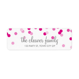 RETURN ADDRESS confetti polka dot bright hot pink