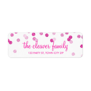 RETURN ADDRESS confetti polka dot glitter pink