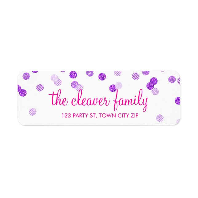 RETURN ADDRESS confetti polka dot glitter purple (Front)