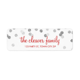 RETURN ADDRESS confetti polka dot glitter silver