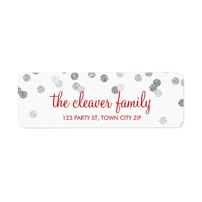 RETURN ADDRESS confetti polka dot glitter silver (Front)