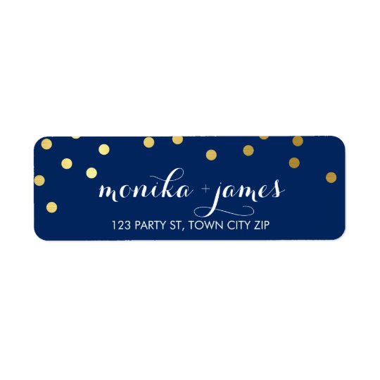RETURN ADDRESS confetti polka dot gold navy blue Return Address Label