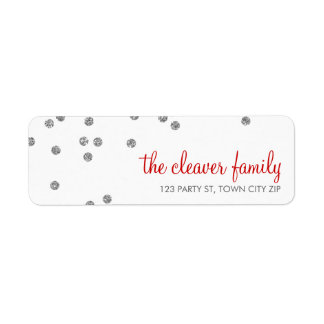 RETURN ADDRESS confetti polka dot silver glitter