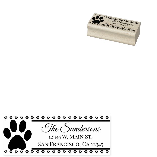 Return Address Dog Cat Pawprint Family Name Rubber Stamp (Stamped)