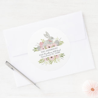 Return Address Easter Bunny & Eggs  Classic Round Sticker