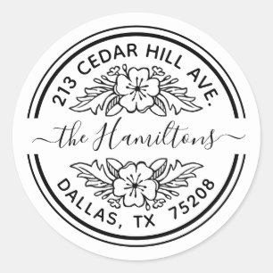 Return Address Elegant Floral Classic Round Sticker