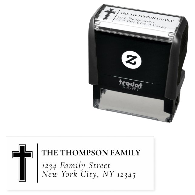 Return Address Family Christian Cross Self-inking Stamp (In Situ)