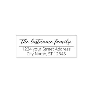 Return Address Family Name Modern Wedding Script Self-inking Stamp