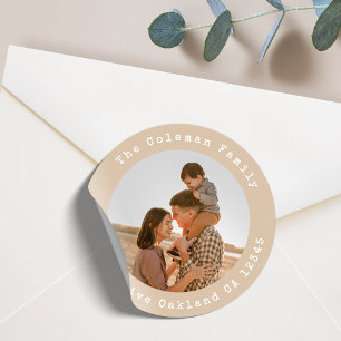 Return Address Family Photo Classic Round Sticker