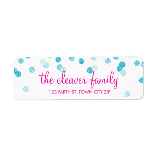 RETURN ADDRESS fun confetti polka dot glitter aqua