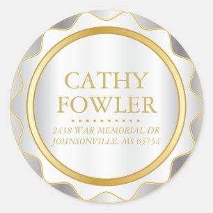 Return Address Gold and White Round Labels