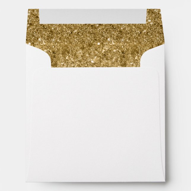 Return Address, Gold Glitter Modern Square Envelope (Back (Bottom))