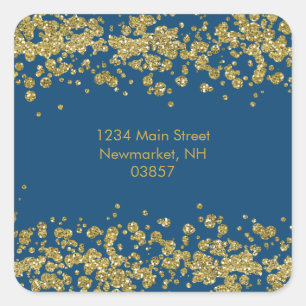 Return Address Gold Glittery Border Square Sticker