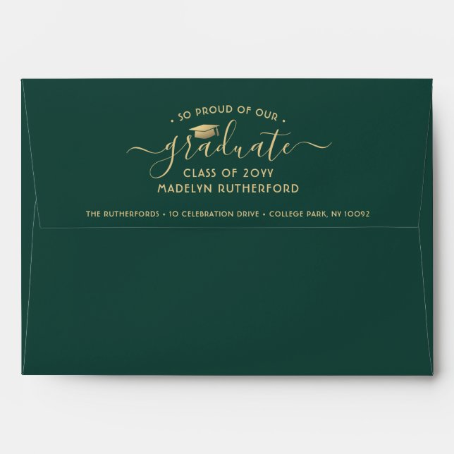 Return Address Green & Gold Ombre Graduation Envelope (Back (Top Flap))