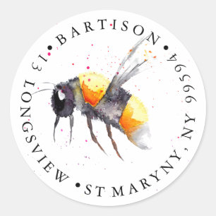 return address Handmade with love company name bee Classic Round Sticker