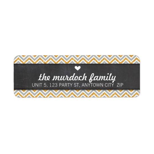 RETURN ADDRESS LABEL chevron glitter stripe gold