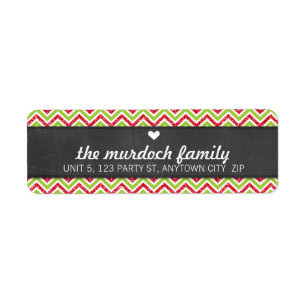 RETURN ADDRESS LABEL chevron glitter stripe red