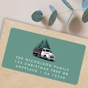 Return Address Label   Christmas Tree Truck Green