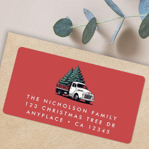 Return Address Label   Christmas Tree Truck Red