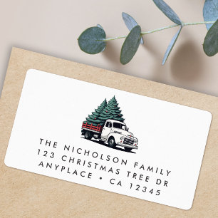 Return Address Label Christmas Tree Truck White