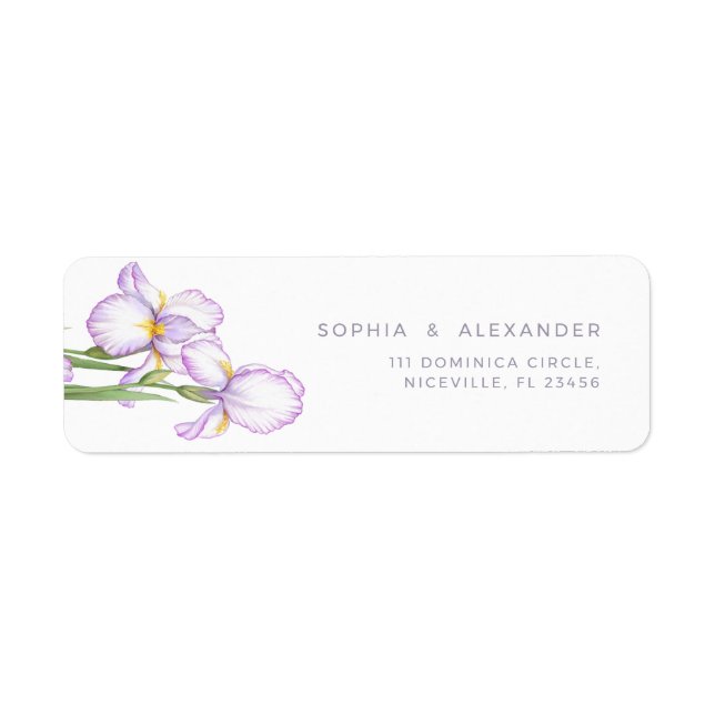 Return Address Label Delicate Irises Wedding. (Front)