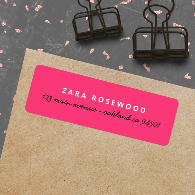 Return Address Label | Feminine Hot Neon Pink (A fun modern pre-addressed label in hot neon pink for cool and feminine everyday mailing)