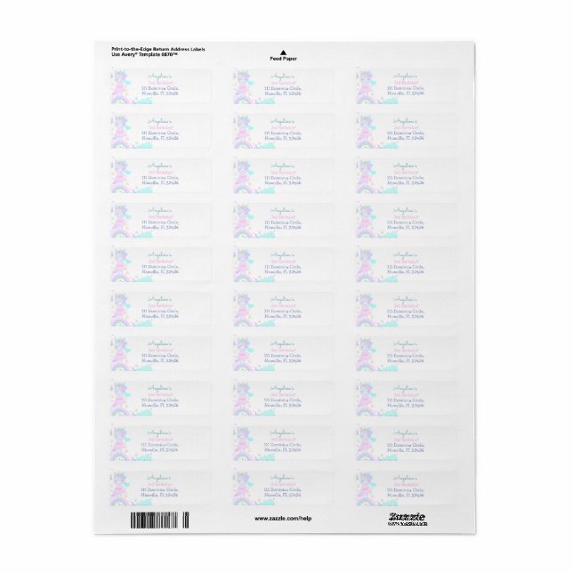 Return Address Label for the 3rd birthday. (Full Sheet)