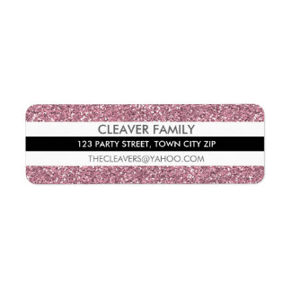 RETURN ADDRESS LABEL modern stripe glitter pink