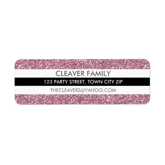 RETURN ADDRESS LABEL modern stripe glitter pink