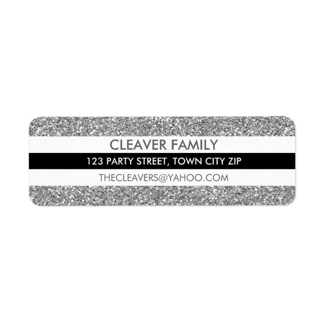 RETURN ADDRESS LABEL modern stripe glitter silver (Front)
